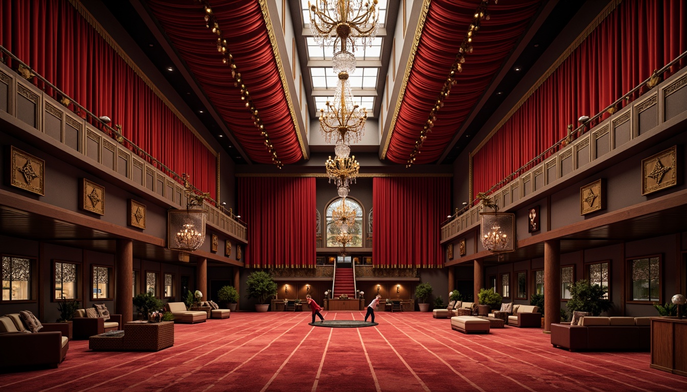 Prompt: Luxurious gymnasium, rich velvet drapes, golden accents, ornate mirrors, crystal chandeliers, dark wood paneling, regal red carpets, lavish furnishings, grandiose architectural details, dramatic lighting, intense shadows, bold color contrasts, 3D textures, high-contrast rendering, cinematic composition.