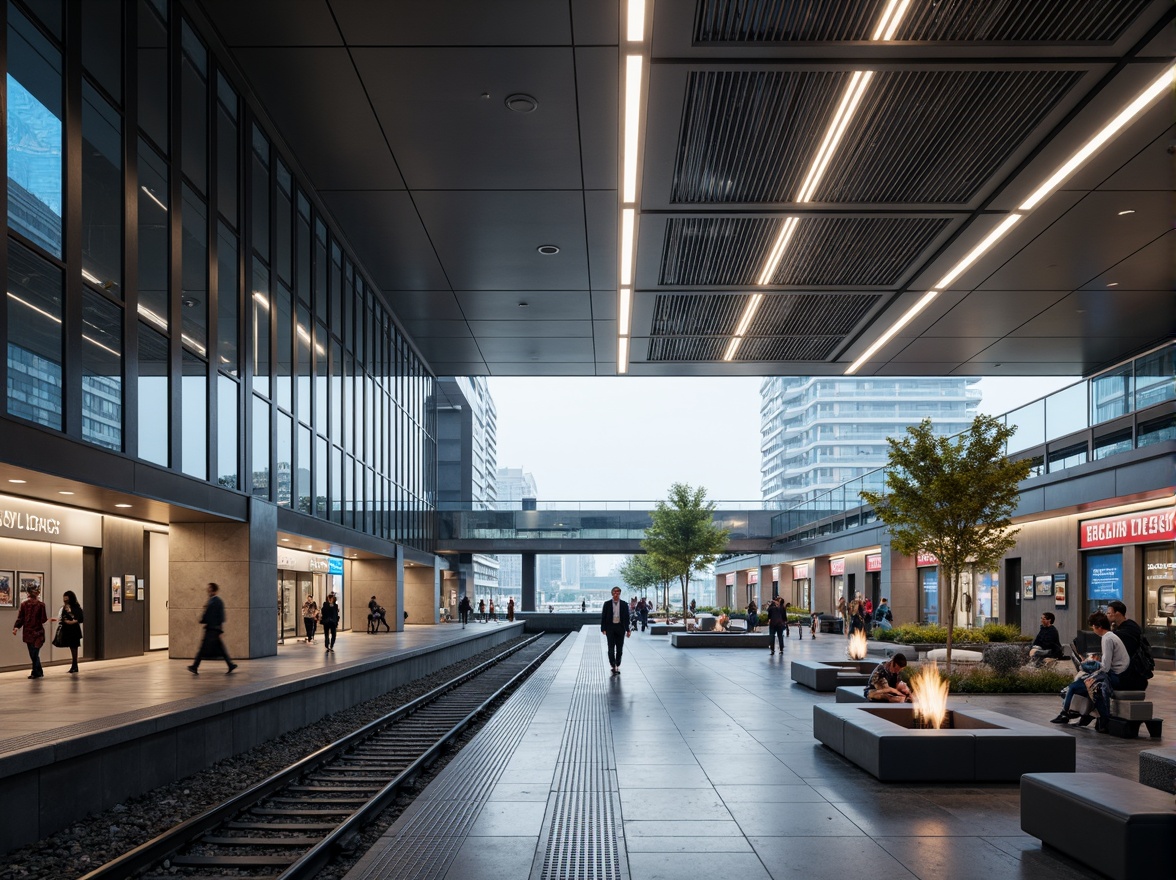 Prompt: Modern metro station interior, sleek lines, stainless steel finishes, futuristic ambiance, bright LED lighting, spacious platforms, comfortable seating areas, information displays, digital signage, convenient retail spaces, pedestrian-friendly walkways, natural stone flooring, acoustic ceiling panels, urban cityscape views, morning rush hour atmosphere, shallow depth of field, 1/1 composition, realistic textures, ambient occlusion.