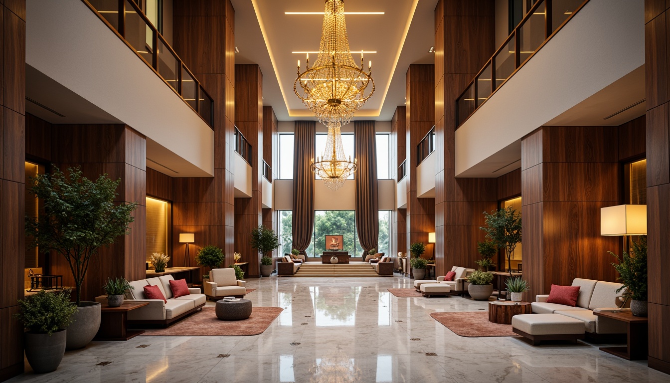 Prompt: Luxurious hotel lobby, grand monolithic forms, sleek marble floors, towering ceilings, opulent chandeliers, lavish furnishings, rich wood accents, sophisticated color palette, dramatic lighting effects, warm ambient glow, shallow depth of field, 1/2 composition, symmetrical framing, realistic textures, subtle noise reduction.