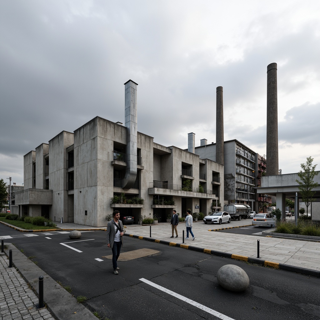 Prompt: Industrial facility, raw concrete texture, fiber-cement composite materials, reinforced structures, modern architectural design, urban cityscape, cloudy grey sky, soft natural lighting, shallow depth of field, 1/2 composition, realistic textures, ambient occlusion.