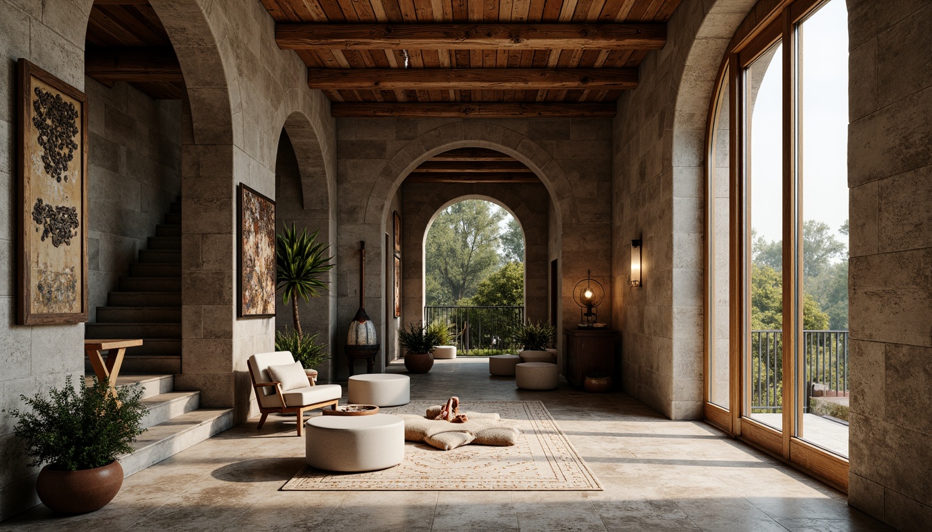 Prompt: Rustic stone walls, worn wooden planks, distressed metal panels, rough-hewn granite floors, textured concrete facades, ornate ceramic tiles, intricate mosaics, weathered copper accents, organic natural forms, earthy color palette, warm ambient lighting, shallow depth of field, 2/3 composition, realistic material textures, ambient occlusion.