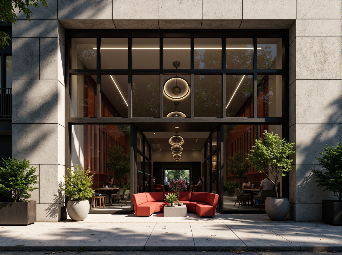 Prompt: Rustic fitness club facade, brutalist architecture, raw concrete walls, industrial metal frames, large glass windows, minimalist entrance, urban cityscape, morning sunlight, high-contrast shadows, dramatic lighting, 1/2 composition, low-angle shot, realistic materials, ambient occlusion, abstract geometric patterns, bold color accents, metallic textures, modern fitness equipment silhouettes.