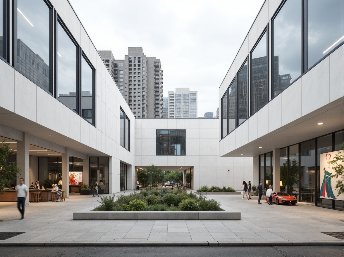 Prompt: Clean lines, minimalist facade, white concrete walls, large glass windows, steel frames, cantilevered roofs, functionalist architecture, rectangular shapes, brutalist elements, modern clinic design, sterile atmosphere, sleek metal railings, industrial lighting fixtures, polished floors, abstract artwork, greenery accents, natural stone cladding, urban cityscape, overcast sky, soft diffused light, shallow depth of field, 2/3 composition, realistic materials, ambient occlusion.