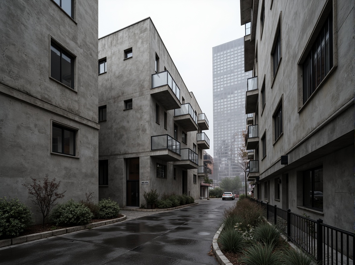 Prompt: Monochromatic brutalist architecture, rugged concrete textures, industrial metal accents, bold geometric shapes, dramatic shadows, cold atmospheric lighting, desaturated earth tones, muted pastel hues, stark contrast, abstract compositions, urban cityscape, overcast sky, gritty realistic render, high-contrast photography, cinematic mood, intense dramatic focus, shallow depth of field.