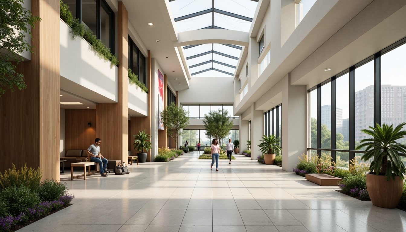 Prompt: Spacious hospital lobby, abundant natural light, clerestory windows, skylights, warm wood accents, comfortable waiting areas, soothing green walls, vibrant flower arrangements, calm water features, gentle fountain sounds, peaceful atmosphere, minimal medical equipment visibility, private patient rooms, large windows with city views, soft diffused lighting, 1/1 composition, shallow depth of field, realistic textures, ambient occlusion.