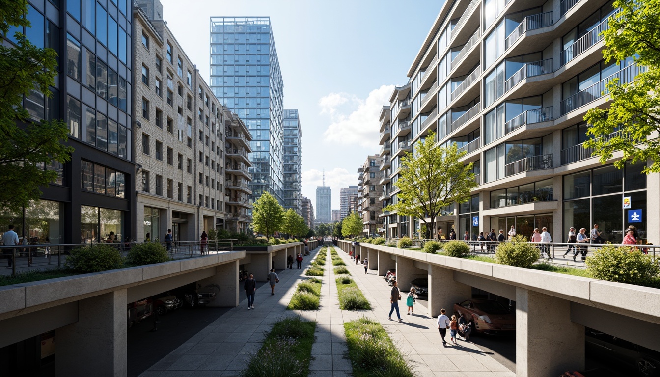 Prompt: Vibrant cityscape, bustling streets, modern metro stations, sleek glass facades, steel beams, urban infrastructure, pedestrian walkways, public art installations, green roofs, energy-efficient systems, natural ventilation, open spaces, dynamic lighting, shallow depth of field, 1/2 composition, realistic textures, ambient occlusion.