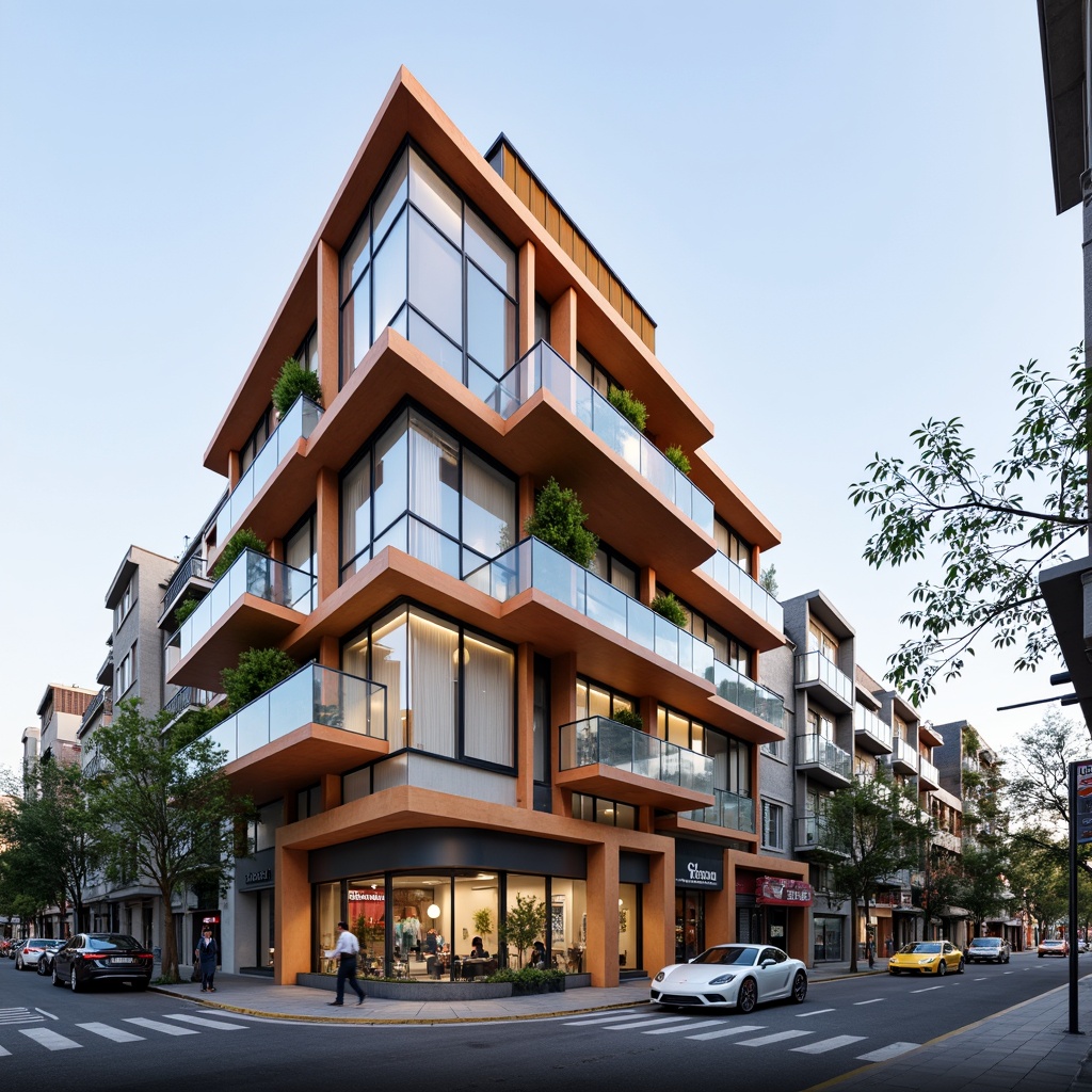 Prompt: Modern clinic, constructivist facade, geometric shapes, bold colors, angular lines, minimalist ornamentation, functional simplicity, steel frames, glass panels, cantilevered rooflines, asymmetrical composition, industrial materials, urban landscape, busy streets, natural light, soft shadows, 1/1 perspective, realistic textures, ambient occlusion.