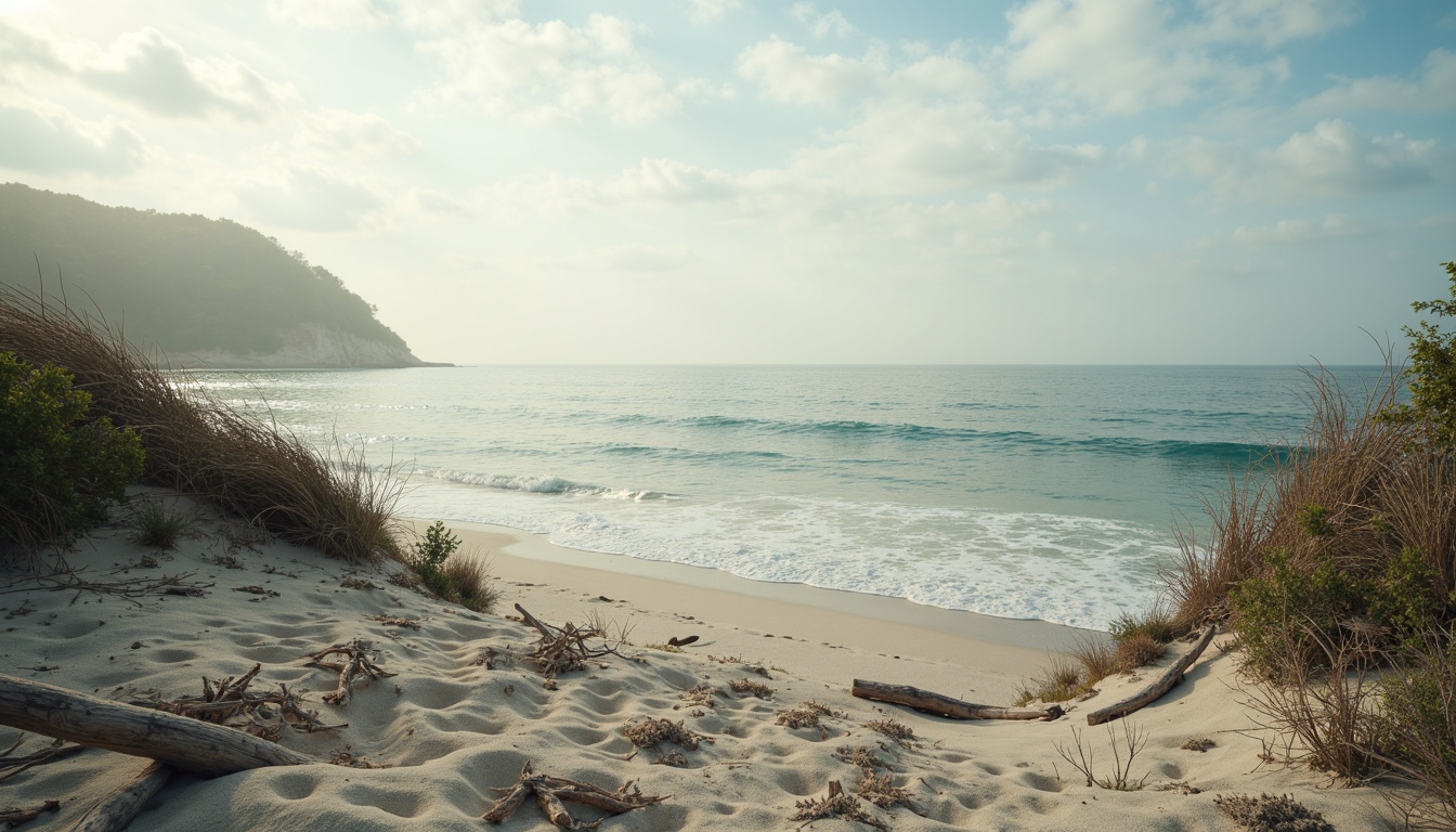 Prompt: Calming oceanic scenery, serene blue waters, soft sandy beach, gentle waves, driftwood accents, rustic wooden textures, nautical ropes, distressed metal details, misty morning atmosphere, warm golden lighting, shallow depth of field, 1/1 composition, realistic water effects, ambient occlusion, soothing blue-green color palette, creamy whites, weathered blues, muted grays.