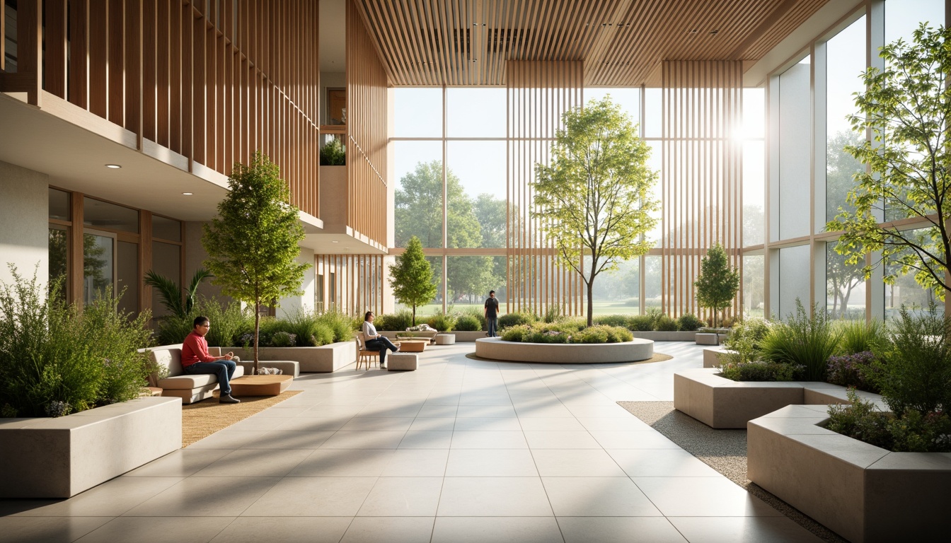 Prompt: \Soothing hospital interior, abundant natural light, floor-to-ceiling windows, greenery views, calming color palette, wooden accents, comfortable waiting areas, gentle curved lines, organic shapes, minimal ornamentation, soft warm lighting, shallow depth of field, 1/2 composition, realistic textures, ambient occlusion, peaceful atmosphere, healing ambiance.\