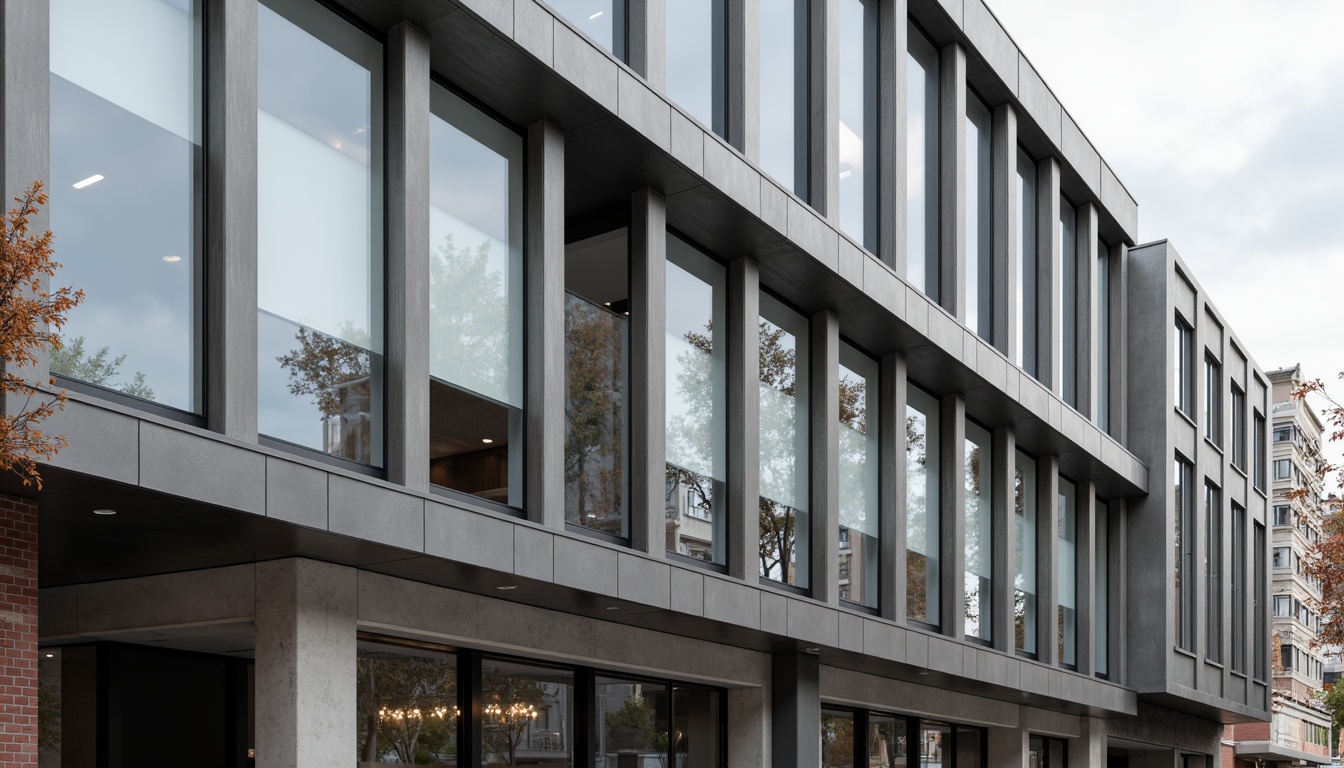 Prompt: Modern building facade, sleek glass surfaces, metallic accents, neutral color palette, monochromatic tones, industrial chic aesthetic, urban cityscape, cloudy skies, soft diffused lighting, shallow depth of field, 1/2 composition, realistic textures, ambient occlusion, concrete foundation, steel beams, minimalist decor, floor-to-ceiling windows, open interior spaces.Please let me know if this meets your requirements!