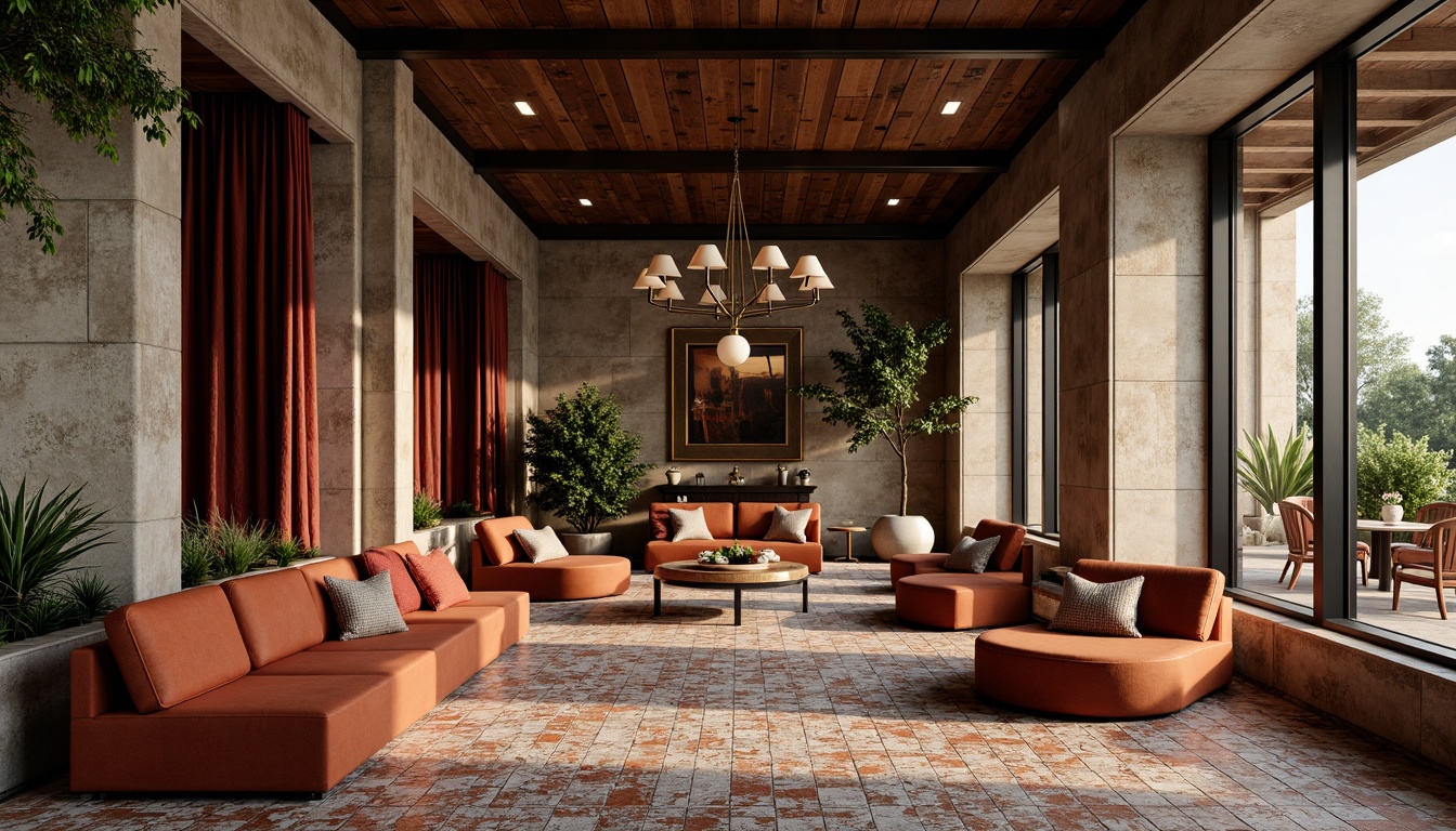 Prompt: Luxurious velvet fabrics, rich wood grain textures, metallic accents, sleek glass surfaces, natural stone walls, earthy terracotta tiles, soft suede upholstery, industrial metal beams, reclaimed wooden planks, vibrant colorful ceramics, intricate mosaic patterns, warm ambient lighting, shallow depth of field, 3/4 composition, realistic reflections, ambient occlusion.