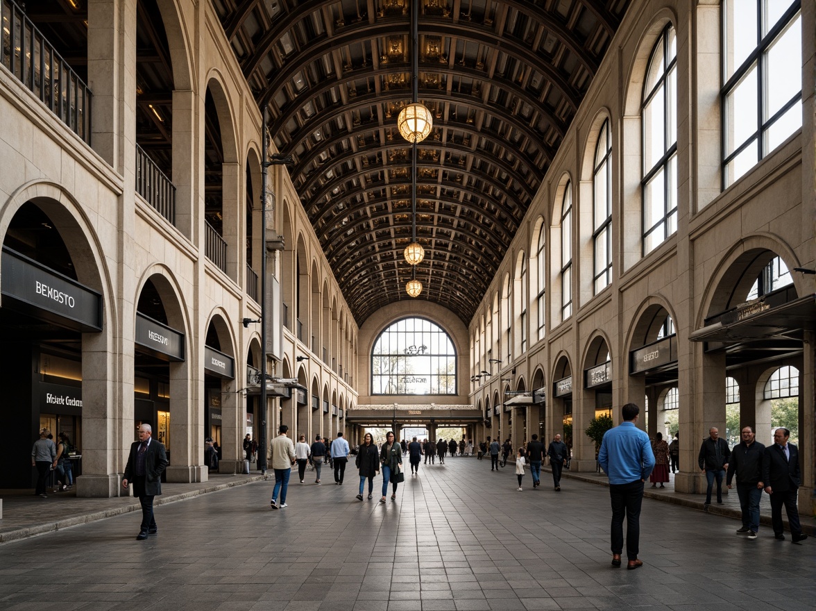 Prompt: Grandiose academic metro station, imposing stone fa\u00e7ade, ornate metal details, sweeping arches, grand entrance halls, high ceilings, natural stone floors, elegant chandeliers, intricate moldings, modern educational signage, stainless steel railings, sleek glass canopies, urban cityscape, bustling street activity, morning rush hour, soft warm lighting, shallow depth of field, 1/2 composition, symmetrical framing, realistic reflections.