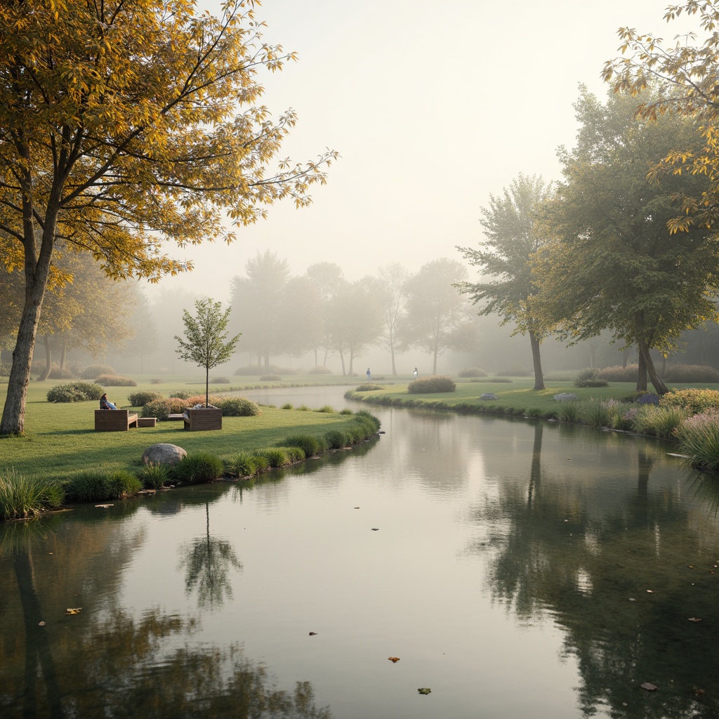 Prompt: Soft pastel hues, calming atmosphere, serene natural surroundings, gentle water features, lush greenery, blooming flowers, warm beige tones, creamy whites, pale blues, misty mornings, soft diffused lighting, 3/4 composition, shallow depth of field, realistic textures, ambient occlusion.