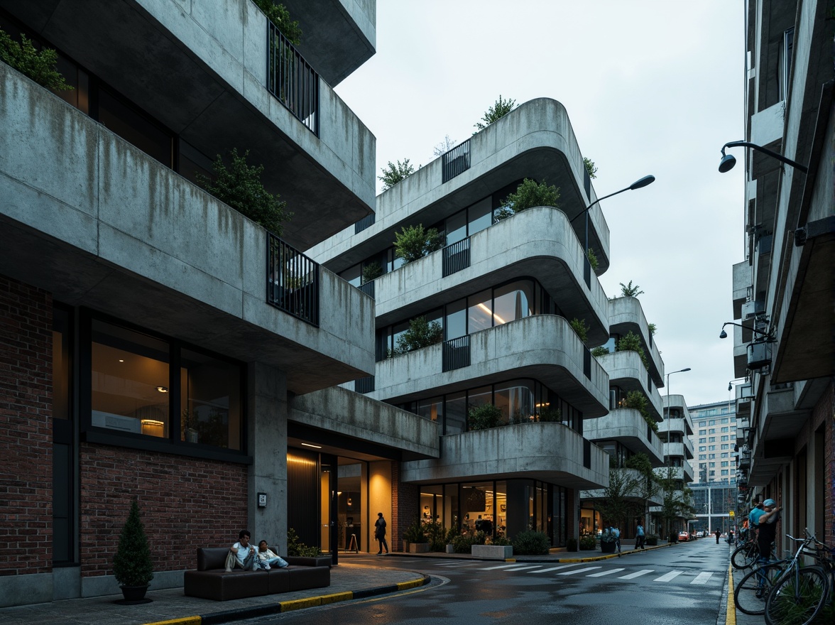 Prompt: Rugged brutalist architecture, raw concrete textures, industrial metal accents, bold color palette, deep blues, muted grays, earthy browns, vibrant yellows, stark whites, dramatic shadows, high-contrast lighting, abstract geometric patterns, urban cityscape, overcast skies, gritty realism, cinematic composition, 2.35 aspect ratio, atmospheric fog, subtle lens flares, detailed 3D models, realistic material reflections.