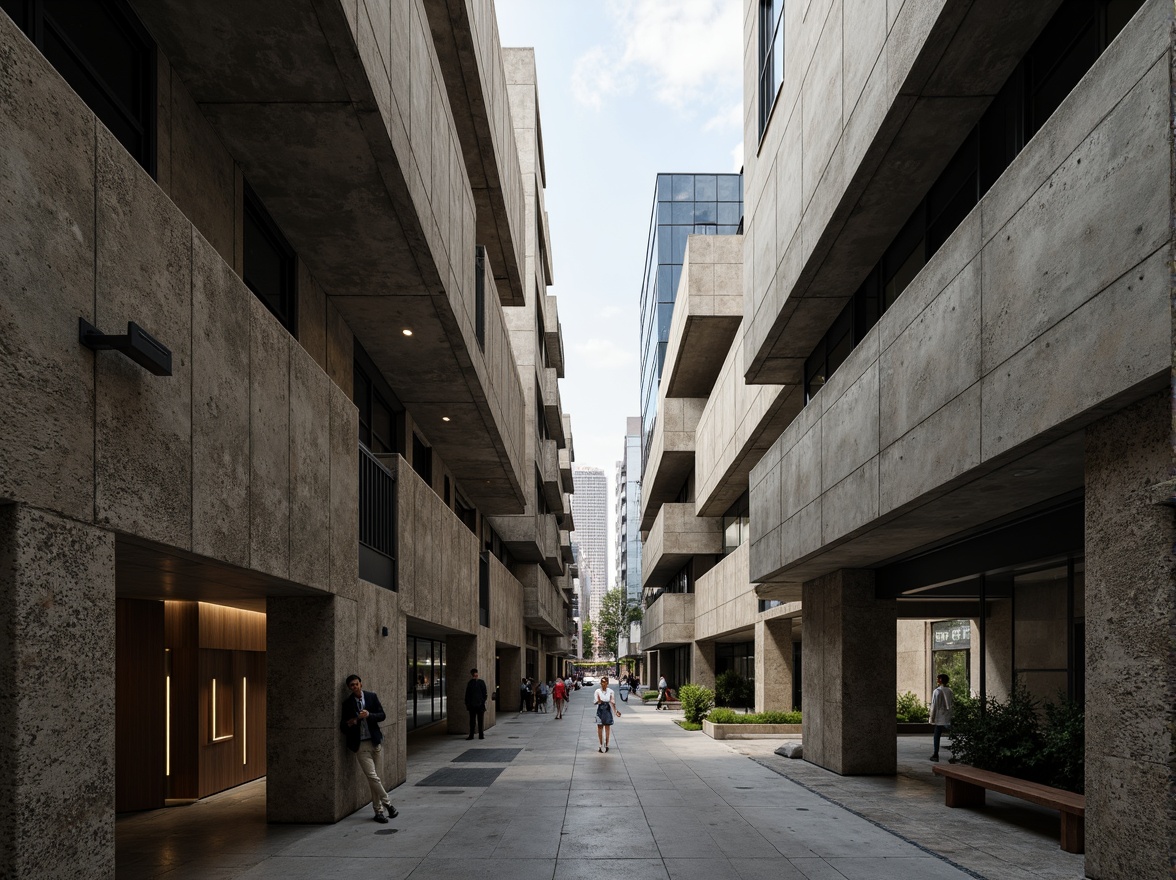 Prompt: Raw concrete walls, rugged textures, fortress-like architecture, brutalist design, angular forms, asymmetrical composition, industrial materials, exposed ductwork, steel beams, functional minimalism, urban surroundings, cityscape views, dramatic shadows, high-contrast lighting, bold color accents, abstract geometric patterns, weathered metal details, distressed wood accents, monumental scale, imposing presence, cinematic atmosphere, low-angle shot, moody tone.