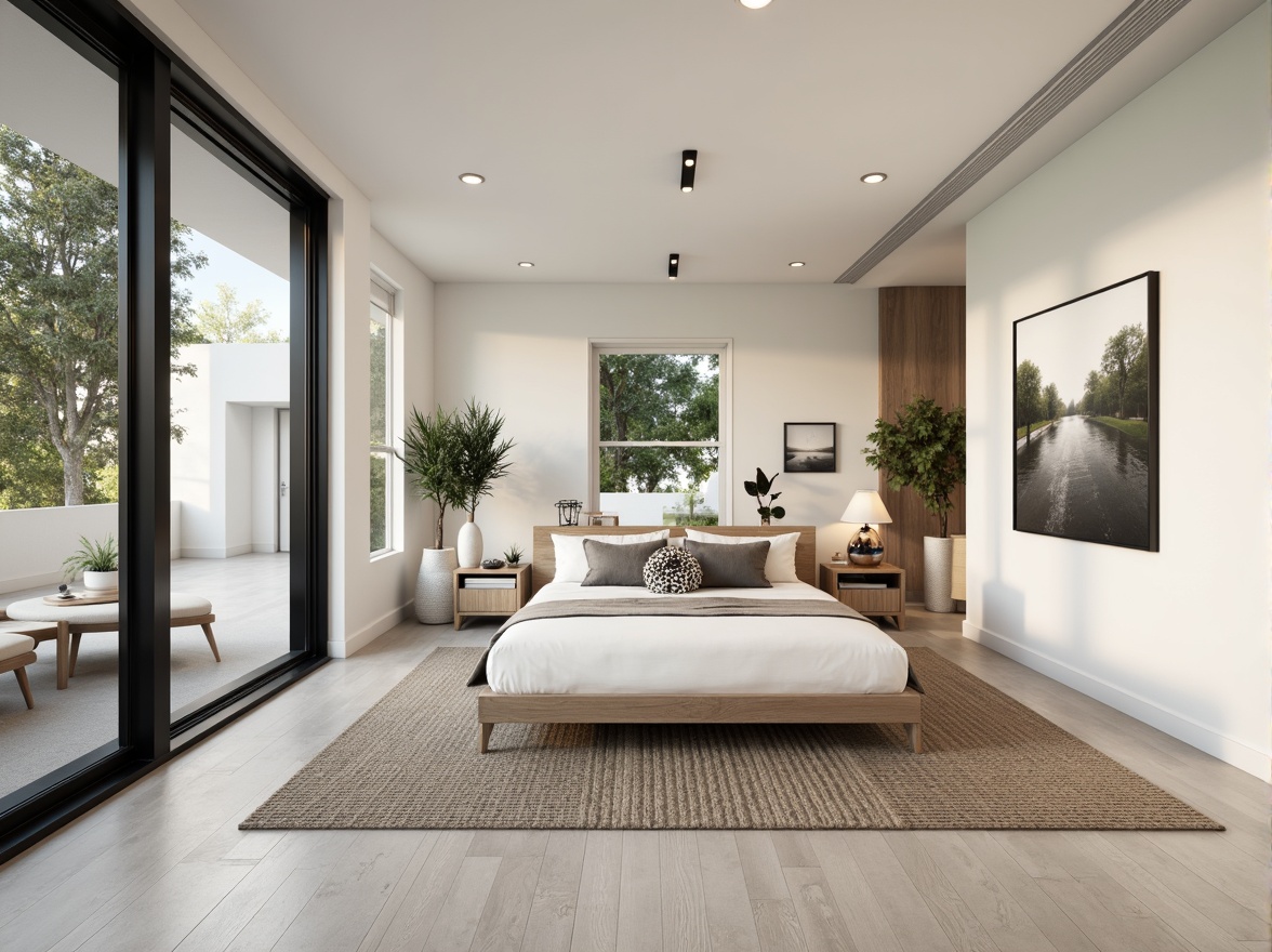 Prompt: Monochromatic modern homes, sleek lines, minimalist aesthetic, neutral color palette, soft whites, creamy beiges, warm grays, taupe accents, matte black trim, polished chrome fixtures, large windows, sliding glass doors, open floor plans, high ceilings, natural textiles, woven fibers, subtle patterns, ambient lighting, soft shadows, 1/1 composition, realistic renderings, detailed materials.