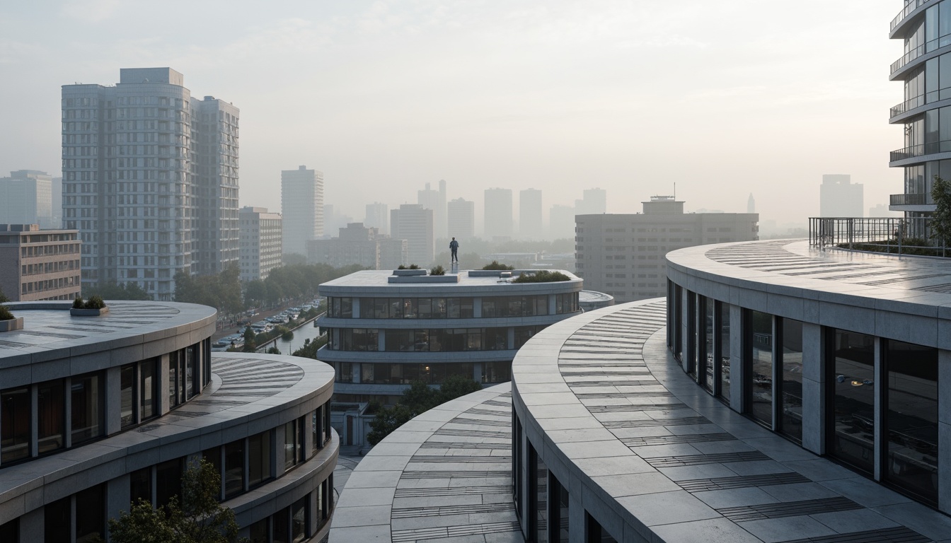 Prompt: Curved lines, aerodynamic shapes, metallic materials, polished chrome accents, rounded corners, horizontal emphasis, cantilevered roofs, ribbon windows, minimalist ornamentation, monochromatic color schemes, industrial chic aesthetic, urban cityscape, morning fog, soft diffused lighting, shallow depth of field, 2/3 composition, symmetrical framing, high-contrast textures, ambient occlusion.