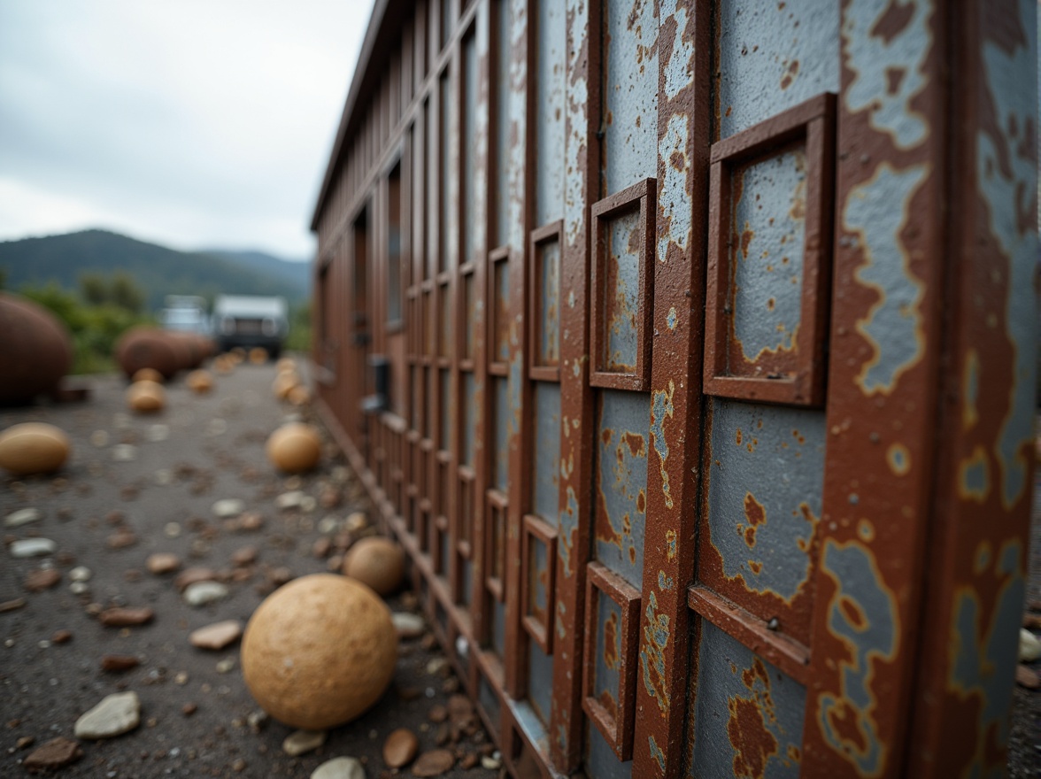 Prompt: Rustic corrugated iron, weathered metal surface, distressed texture, industrial aesthetic, earthy tones, rugged landscape, abandoned factory setting, overcast sky, soft diffused lighting, shallow depth of field, 1/1 composition, realistic reflections, ambient occlusion.