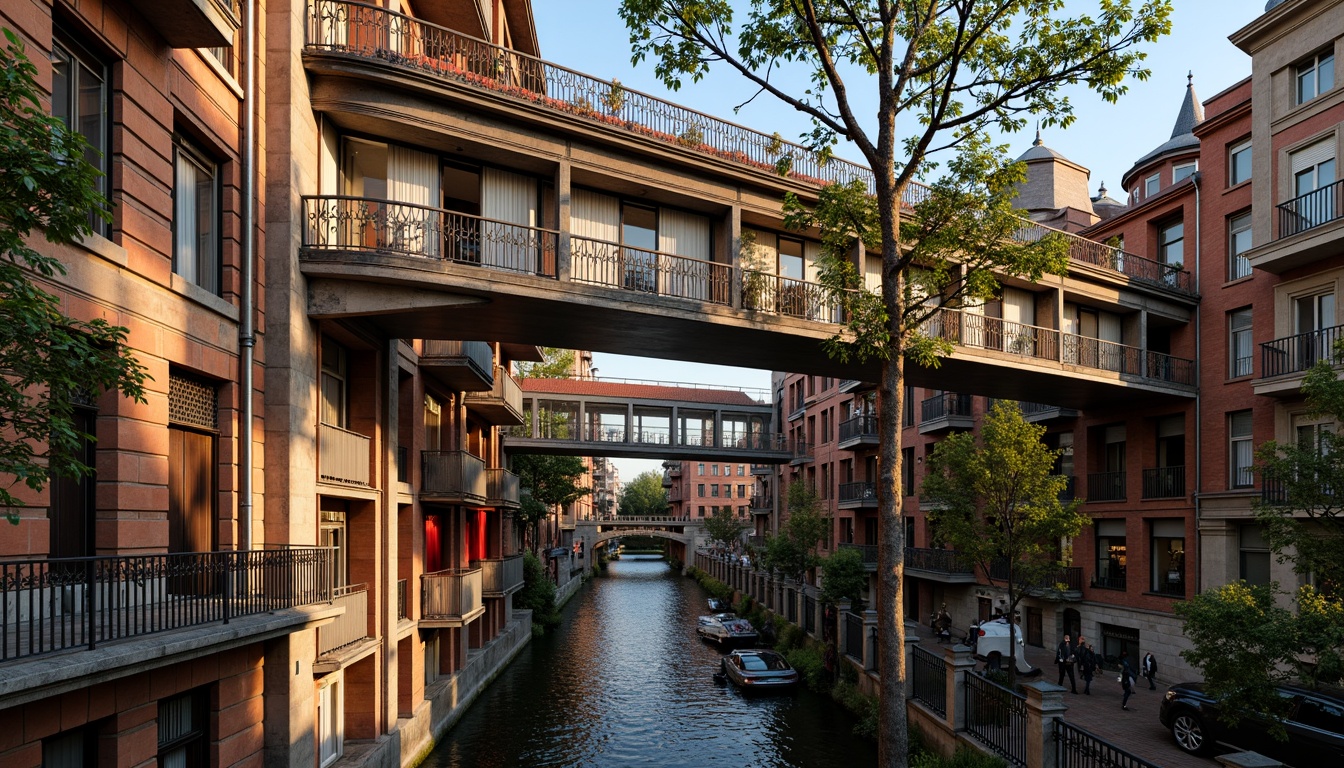 Prompt: Eclectic bridge architecture, ornate metal railings, grand arches, suspended walkways, intricate stonework, vibrant color accents, eclectic mix of materials, industrial steel beams, rough-hewn stone piers, ornamental ironwork, Gothic-inspired pointed arches, Romanesque columns, asymmetrical composition, dramatic lighting effects, warm golden hour lighting, shallow depth of field, 2/3 composition, realistic textures, ambient occlusion.