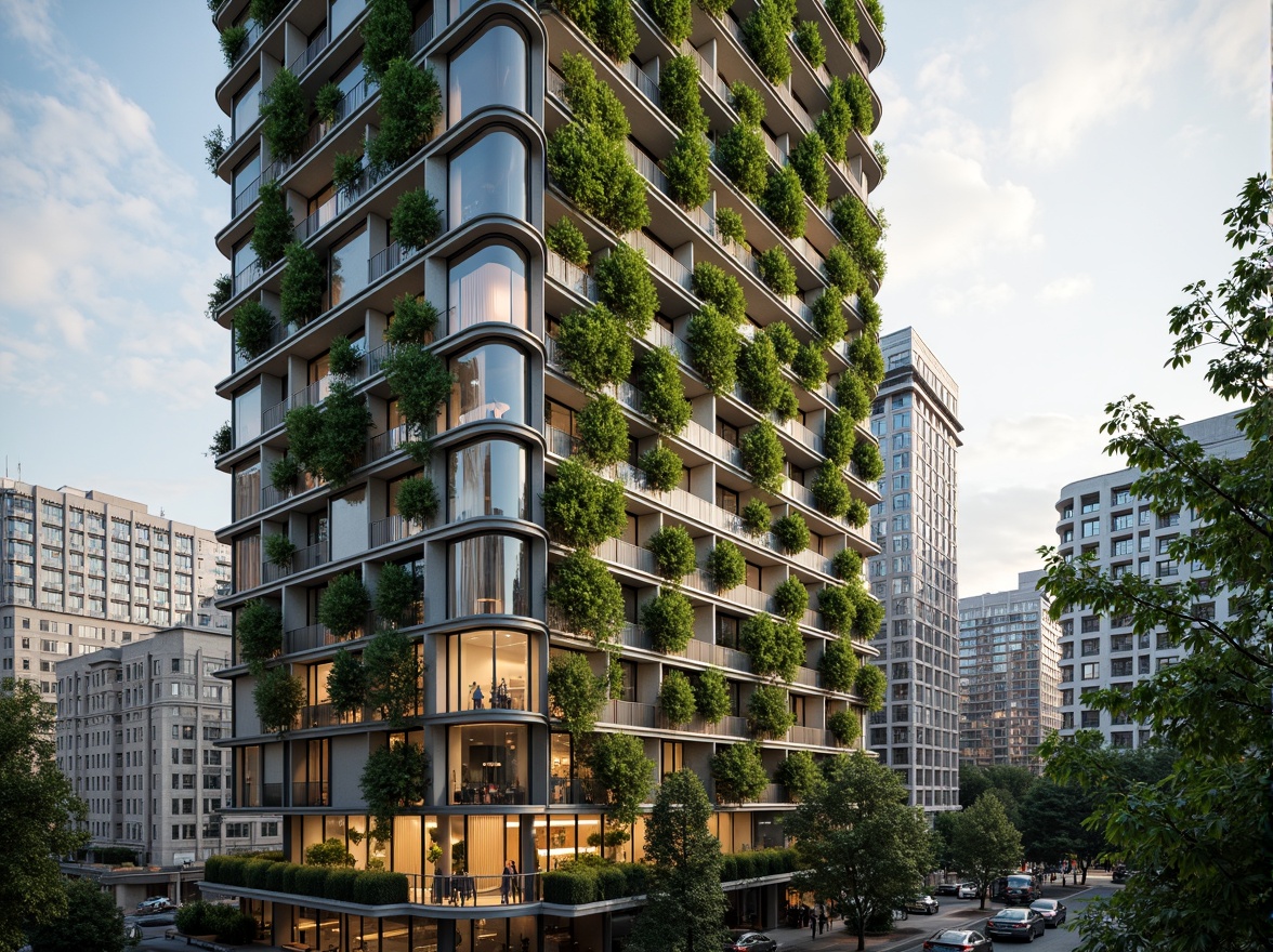 Prompt: Sustainable skyscraper, green walls, living roofs, recycled plastic bricks, translucent aluminum panels, energy-harvesting windows, self-healing concrete, bamboo flooring, low-carbon cement, eco-friendly insulation, solar-powered facades, wind-resistant structures, urban farming systems, vertical gardens, modern minimalist design, sleek metallic accents, warm natural lighting, shallow depth of field, 1/1 composition, realistic textures, ambient occlusion.