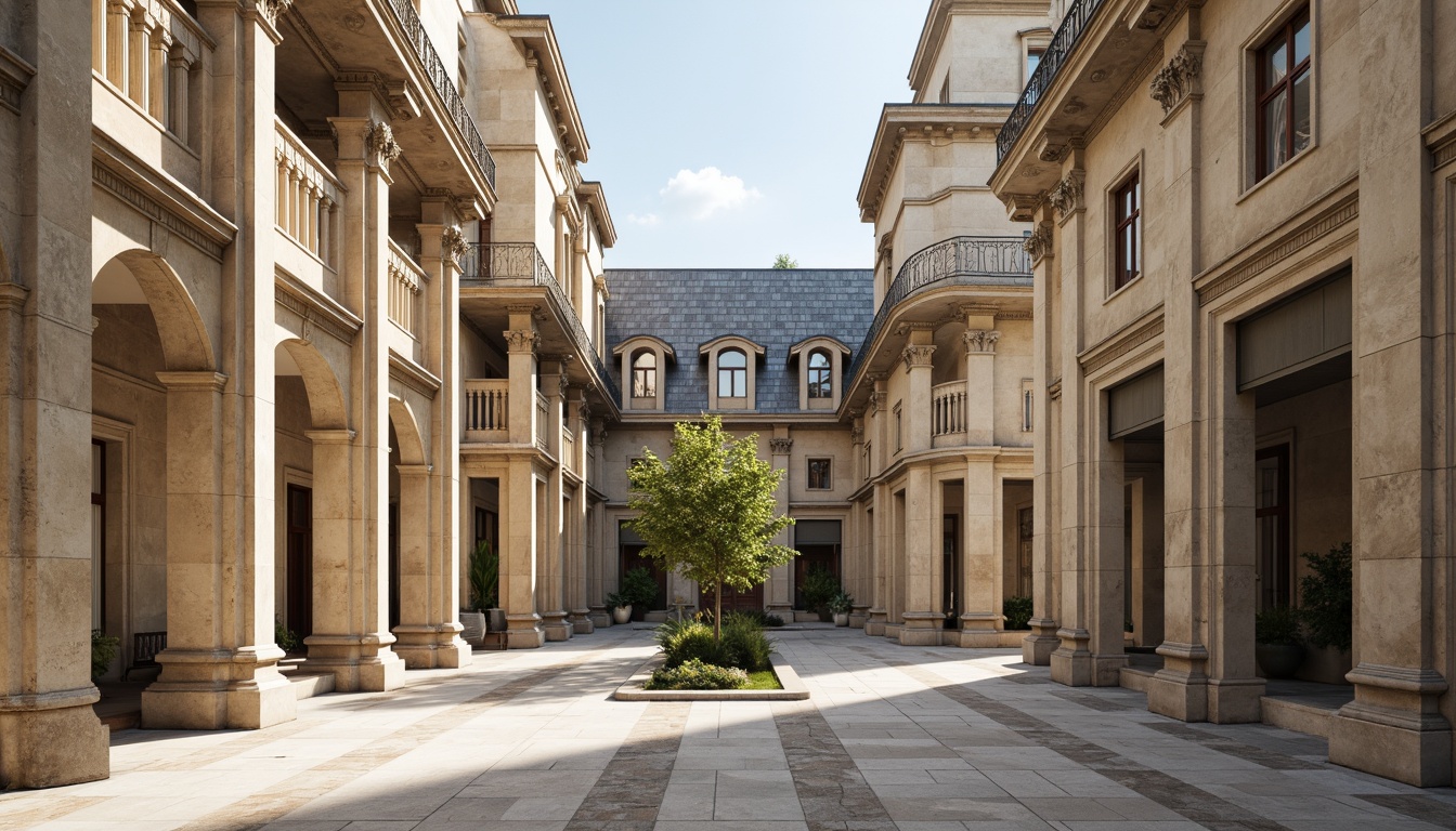 Prompt: Classical columns, ornate facades, symmetrical architecture, traditional European influences, grand entranceways, arches and domes, intricately carved stonework, rusticated bases, Corinthian capitals, limestone walls, slate roofs, dormer windows, vertical emphasis, balanced composition, soft natural lighting, shallow depth of field, 2/3 composition, realistic textures, ambient occlusion.