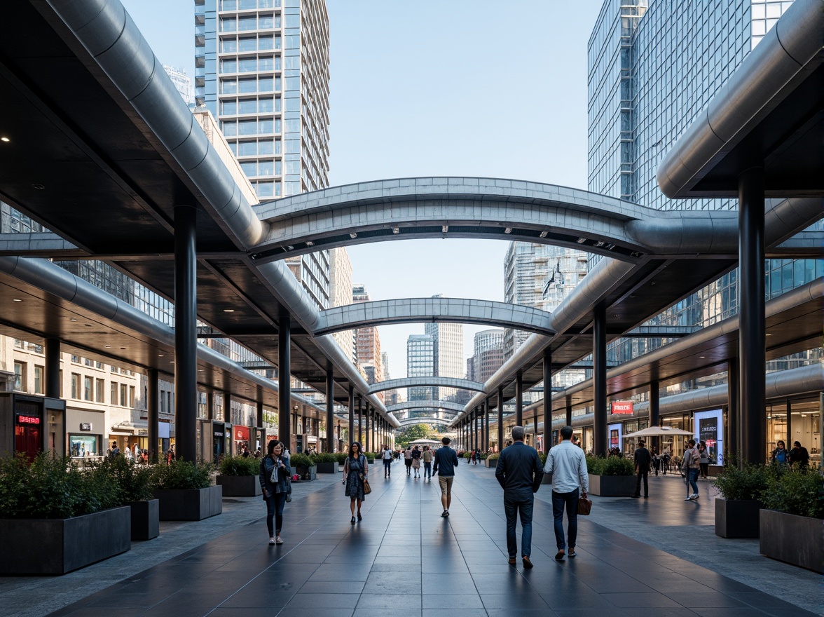 Prompt: Streamlined modern train station, curved lines, minimalist architecture, large glass roofs, steel frames, cantilevered canopies, sleek metallic surfaces, dynamic LED lighting, futuristic signage, urban landscape, bustling city streets, morning rush hour atmosphere, soft natural light, shallow depth of field, 1/2 composition, symmetrical balance, realistic reflections, ambient occlusion, modern materials, sustainable design elements.