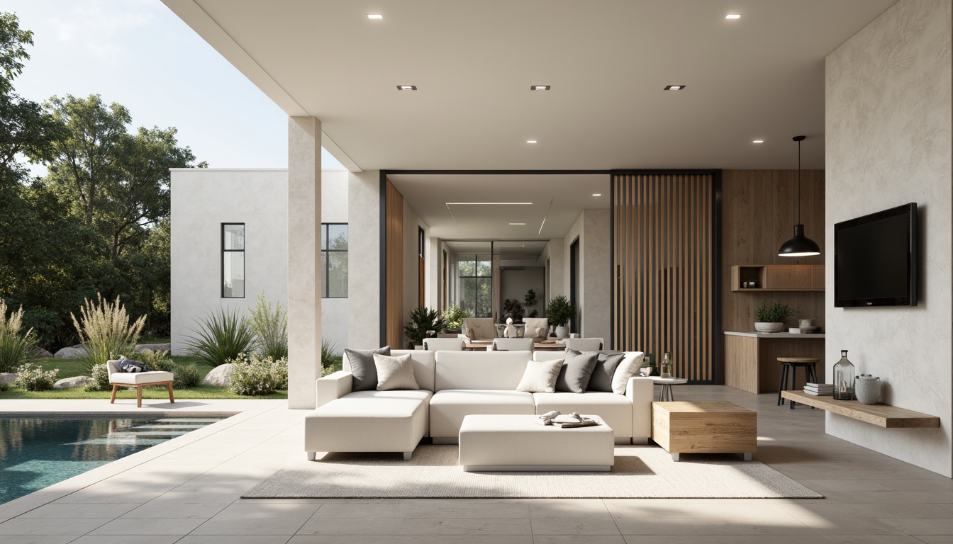 Prompt: Monochromatic modern homes, sleek lines, minimalist aesthetic, neutral color palette, soft creamy whites, warm beige tones, rich charcoal grays, deep navy blues, bold accent walls, metallic silver hardware, polished chrome fixtures, large windows, sliding glass doors, open floor plans, high ceilings, natural stone flooring, engineered wood accents, subtle texture contrasts, ambient lighting, softbox shadows, 1/1 composition, realistic renderings.