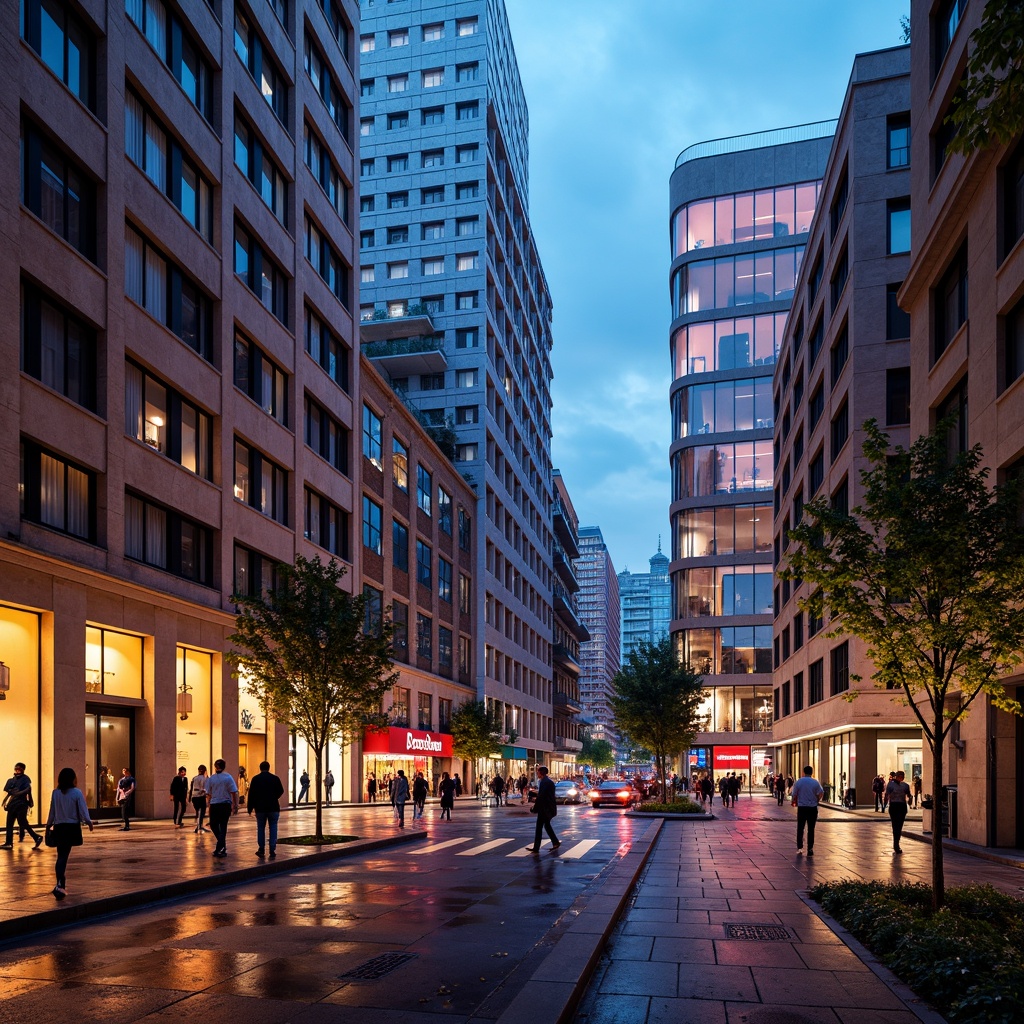 Prompt: Vibrant urban landscape, bold color blocking, contrasting hues, harmonious palette, natural stone facades, sleek glass skyscrapers, neon light installations, futuristic cityscape, rainy evening atmosphere, soft warm glow, shallow depth of field, 3/4 composition, panoramic view, realistic textures, ambient occlusion.