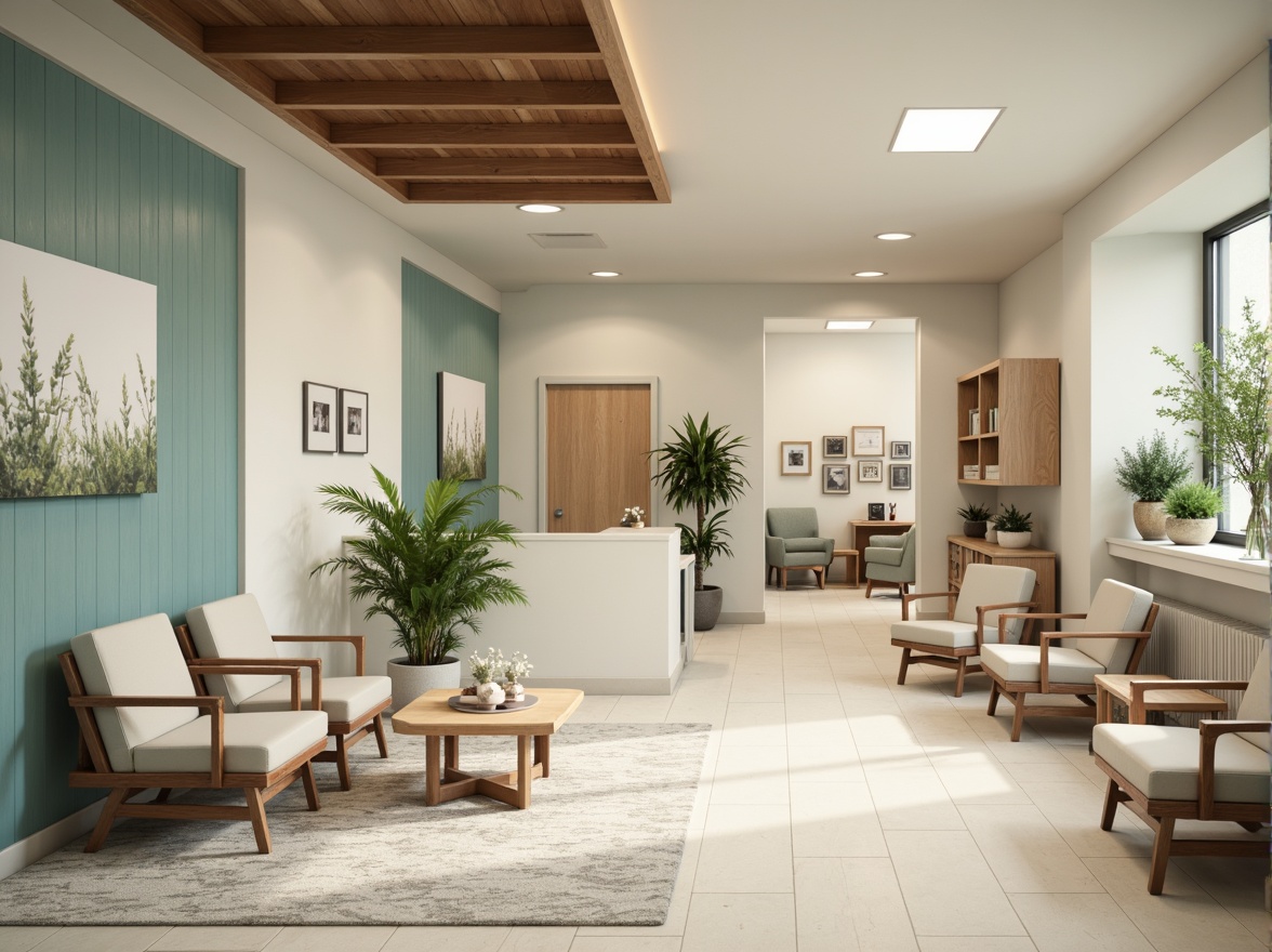 Prompt: \Soothing healthcare center, calming atmosphere, natural wood accents, soft blue hues, gentle green tones, creamy whites, warm beige walls, comfortable waiting areas, modern medical equipment, stainless steel surfaces, sterile environments, minimal decor, soft indirect lighting, 1/1 composition, realistic textures, ambient occlusion.\Let me know if this meets your requirements!