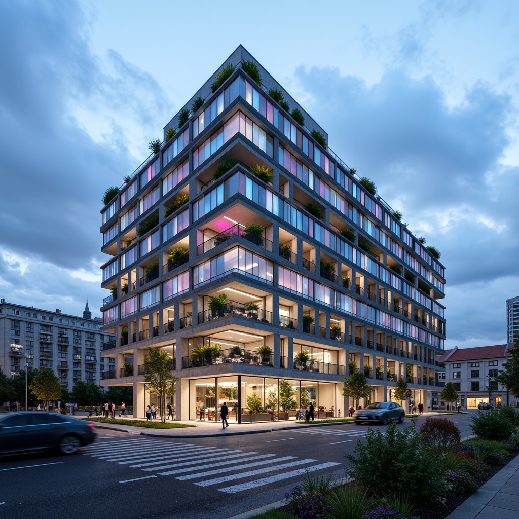 Prompt: Modern hospital building, constructivist architecture, bold geometric shapes, asymmetrical facade, cantilevered sections, industrial materials, exposed ductwork, metal beams, concrete columns, angular windows, fragmented glass surfaces, abstract patterns, vibrant accent colors, natural light harvesting, energy-efficient systems, green roofs, rooftop gardens, urban cityscape, cloudy blue sky, dramatic shadows, high-contrast lighting, 2/3 composition, cinematic perspective.