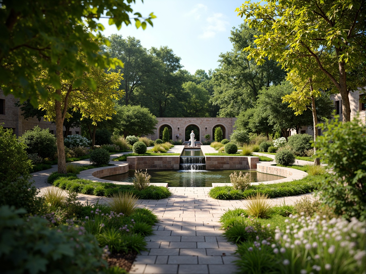 Prompt: Vibrant garden, lush greenery, blooming flowers, meandering walkways, tranquil water features, ornate fountains, rustic stone walls, verdant shrubbery, colorful perennials, majestic trees, sunny day, soft warm lighting, shallow depth of field, 3/4 composition, panoramic view, realistic textures, ambient occlusion.