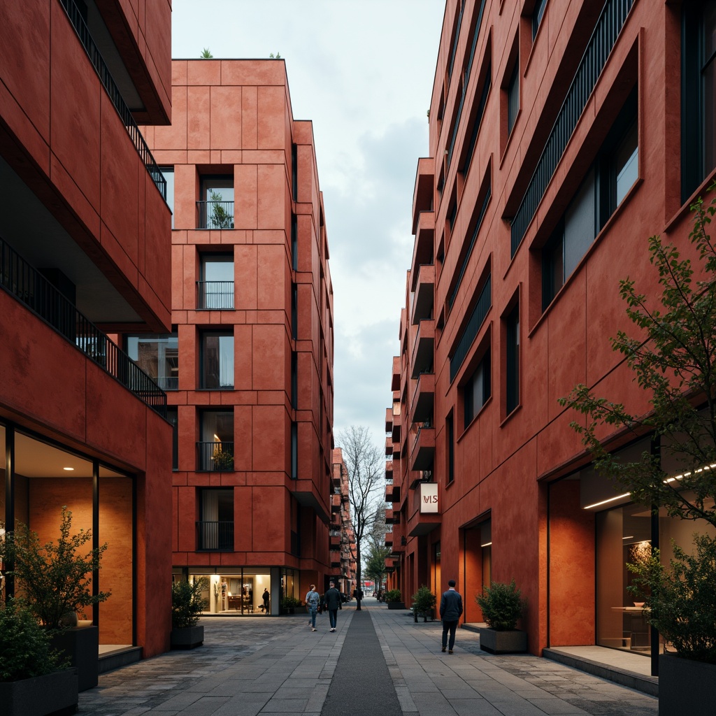 Prompt: Persimmon-hued brutalist structure, rugged concrete textures, industrial metal accents, bold geometric shapes, monolithic forms, urban cityscape, overcast sky, dramatic shadows, high-contrast lighting, 1/1 composition, symmetrical framing, deep depth of field, realistic render, ambient occlusion, warm interior ambiance.