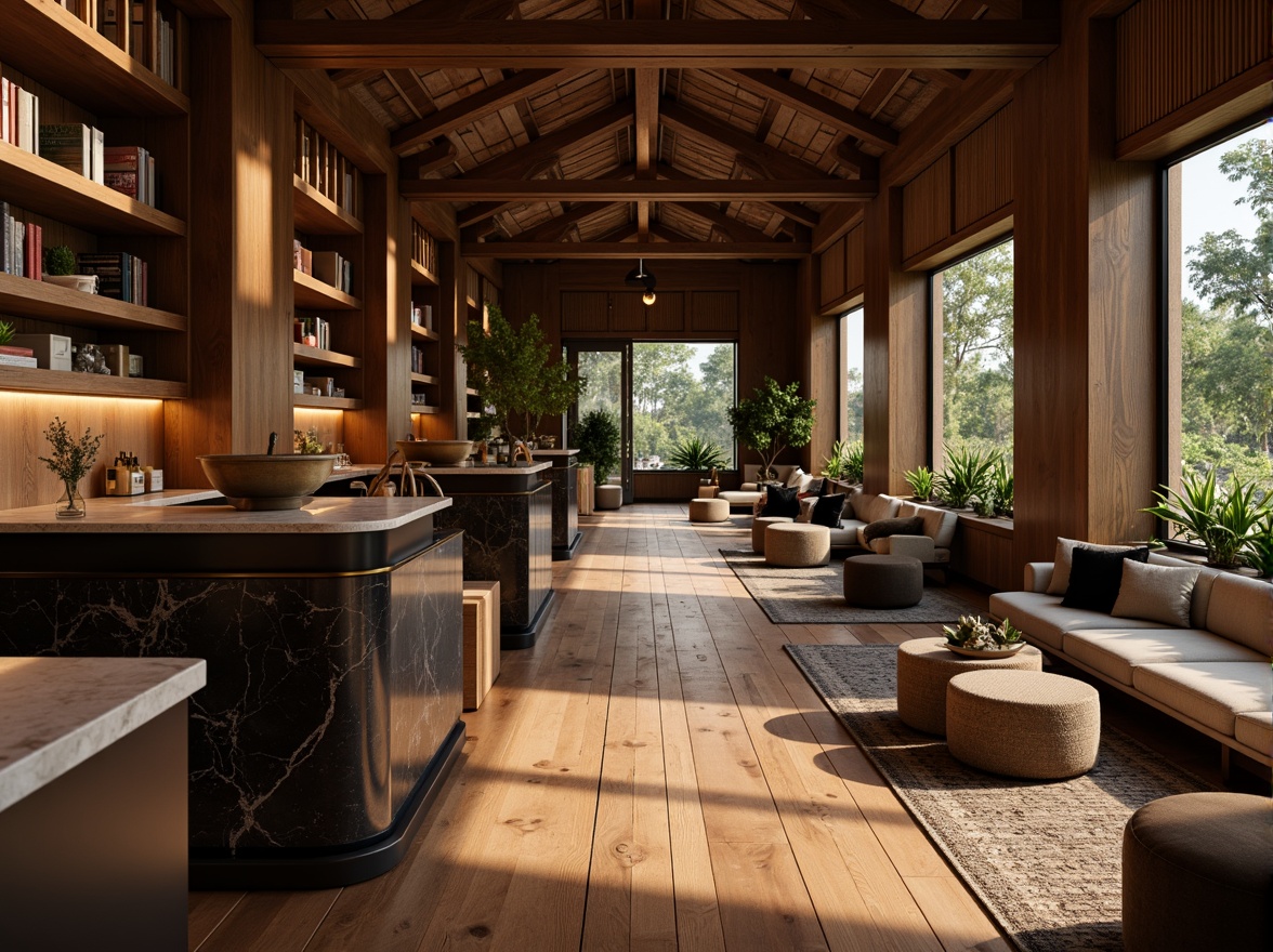 Prompt: Luxurious interior space, rich wooden flooring, polished marble countertops, soft velvet upholstery, metallic accents, matte black surfaces, ambient warm lighting, cozy atmosphere, natural fiber rugs, woven bamboo walls, reclaimed wood furniture, earthy tone color palette, organic textures, tactile experiences, 1/2 composition, soft focus, shallow depth of field.