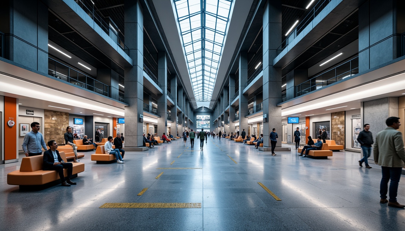 Prompt: Modern metro station, sleek lines, minimalist design, efficient layout, high-traffic flow, ample natural light, bright LED lighting, durable flooring, stainless steel handrails, comfortable seating areas, clear signage, intuitive navigation, ample storage spaces, futuristic aesthetic, urban vibe, rush-hour bustle, vibrant color scheme, geometric patterns, open-plan architecture, seamless transitions, 1/2 composition, soft focus blur, realistic textures.