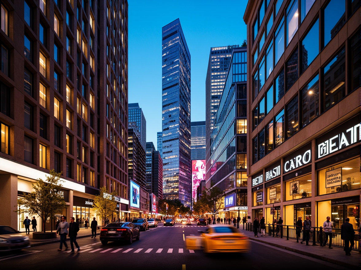 Prompt: Vibrant cityscape, modern skyscrapers, reflective glass facades, neon lights, bustling streets, urban atmosphere, warm golden lighting, shallow depth of field, 1/2 composition, cinematic view, rich textures, ambient occlusion, bold color blocking, contrasting hues, monochromatic schemes, analogous palettes, triadic harmonies, split-complementary contrasts, neutral backgrounds, accent walls, statement furniture, abstract art pieces, dynamic patterns, geometric shapes.