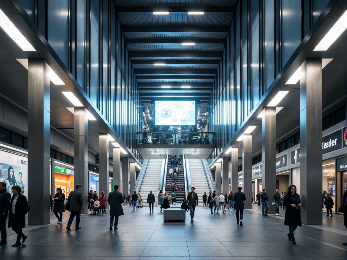 Prompt: Modern metro station, sleek architecture, stainless steel columns, LED lighting strips, futuristic ambiance, high ceilings, grand staircases, escalators, bustling crowd, urban atmosphere, bright white lights, soft warm glow, indirect illumination, suspended light fixtures, minimalist design, energy-efficient solutions, motion sensors, automated controls, dynamic color changing effects, 3D visualizations, realistic reflections, shallow depth of field, 1/2 composition, symmetrical framing.