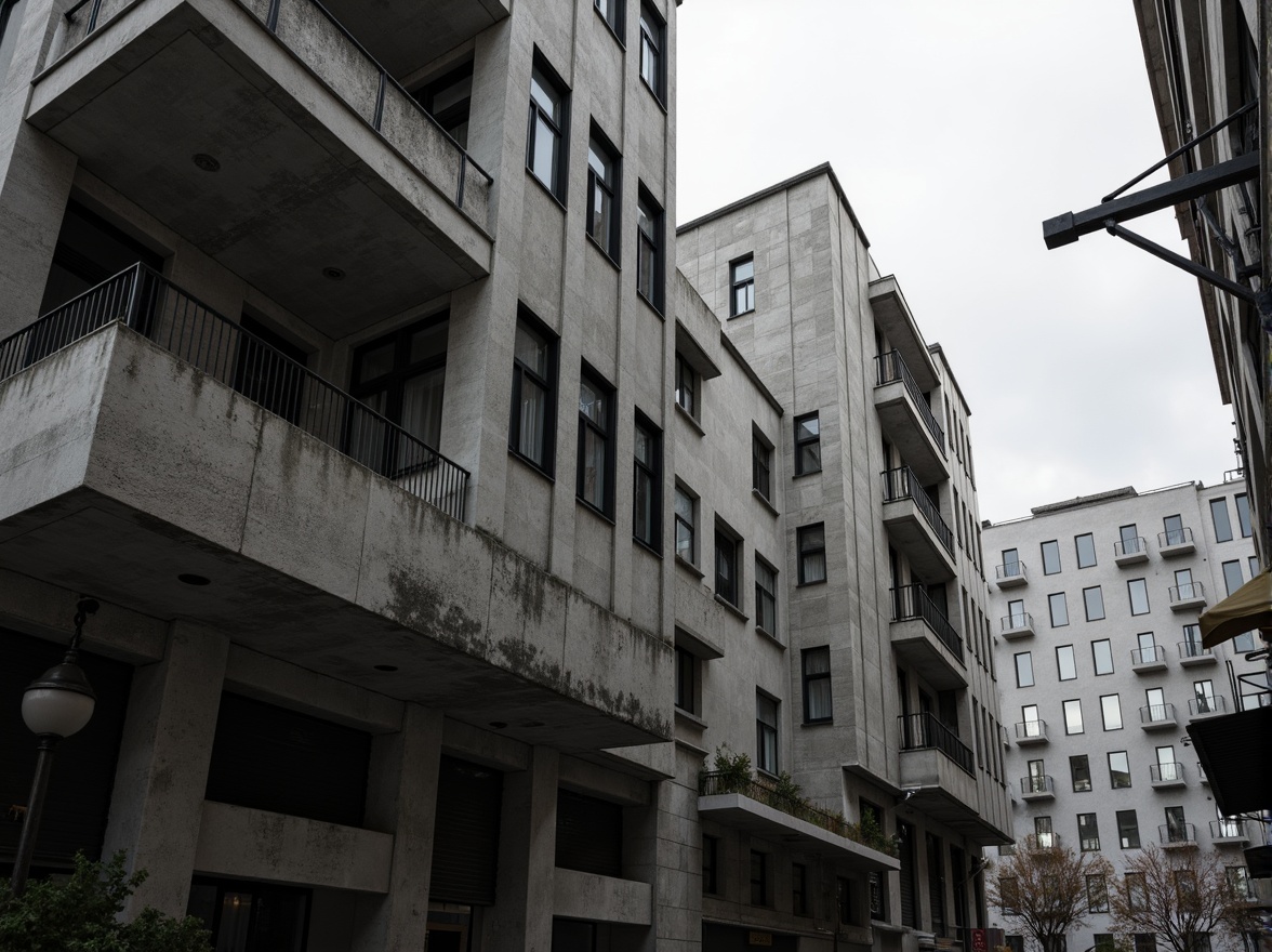 Prompt: Monochromatic brutalist architecture, rugged concrete textures, industrial metal accents, bold geometric shapes, dramatic shadows, cold atmospheric lighting, desaturated earth tones, muted pastel hues, stark contrast, abstract compositions, urban cityscape, overcast sky, gritty realistic render, high-contrast photography, cinematic mood, intense dramatic focus, shallow depth of field.