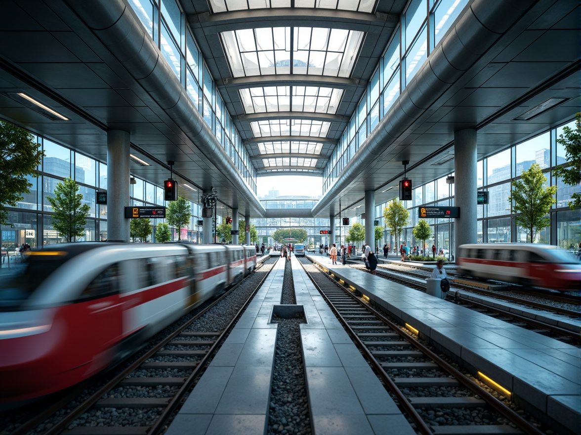 Prompt: Sleek transportation hubs, curved streamline architecture, modern metallic materials, polished chrome accents, futuristic LED lighting, dynamic fluid shapes, aerodynamic lines, high-speed rail networks, bustling urban centers, morning rush hour atmosphere, soft natural light, shallow depth of field, 1/2 composition, panoramic view, realistic reflections, ambient occlusion.