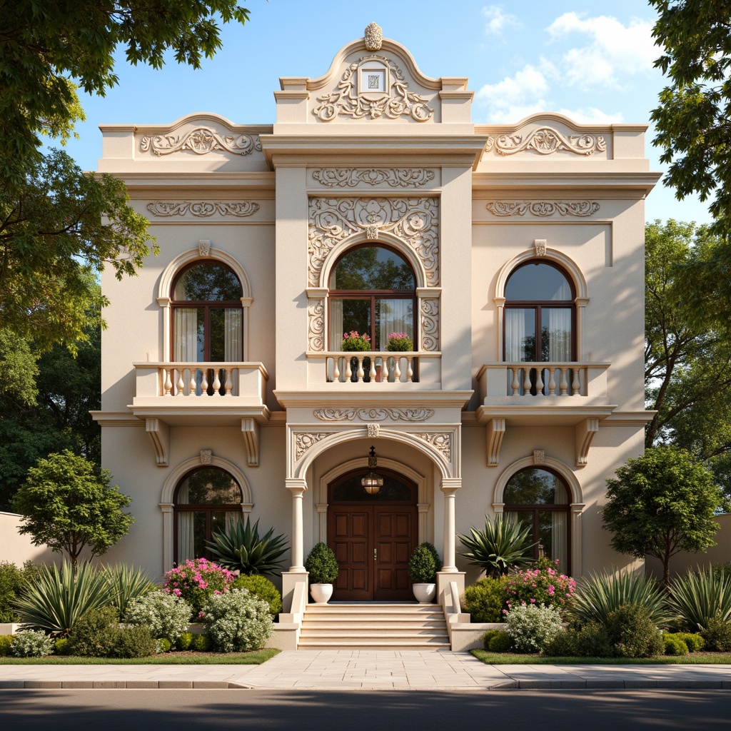 Prompt: Whimsical clinic facade, ornate Victorian details, soft pastel colors, delicate filigree patterns, grand entrance archways, elegant columns, intricate stonework, lush greenery, blooming flowers, natural stone walls, stained glass windows, warm golden lighting, shallow depth of field, 1/2 composition, romantic atmosphere, realistic textures, ambient occlusion.