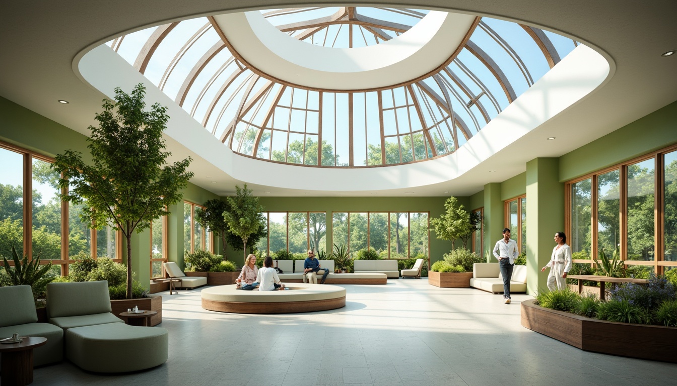 Prompt: \Soothing hospital interior, abundant natural light, large windows, skylights, green walls, living plants, calming colors, minimalist decor, modern architecture, curved lines, warm wood accents, comfortable seating areas, peaceful ambiance, gentle lighting, shallow depth of field, 1/1 composition, realistic textures, ambient occlusion.\Let me know if this meets your requirements!