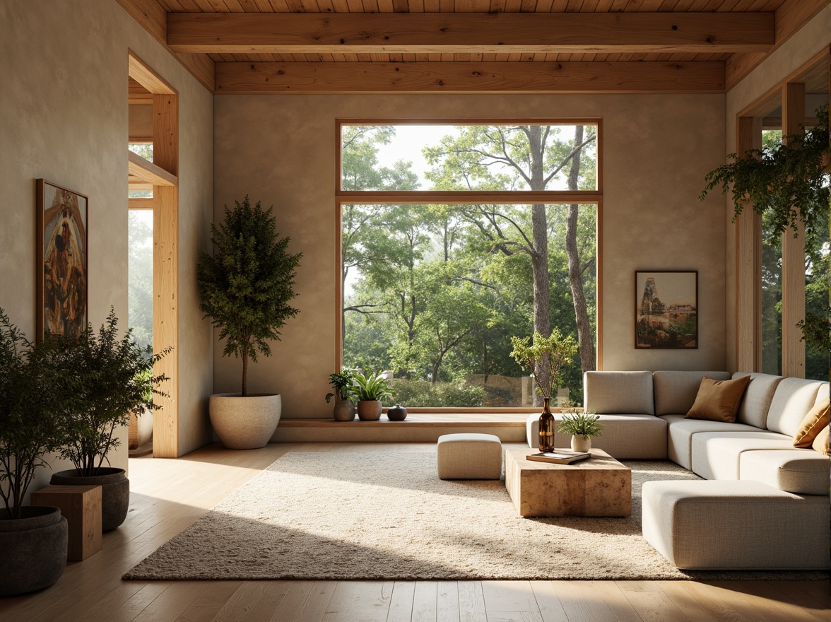 Prompt: Calming color palette, balanced composition, symmetrical architecture, natural materials, wooden accents, earthy tones, greenery integration, serene atmosphere, soft diffused lighting, shallow depth of field, 1/1 composition, realistic textures, ambient occlusion, organic shapes, minimalist decor, subtle patterns, elegant typography, visual flow harmony.