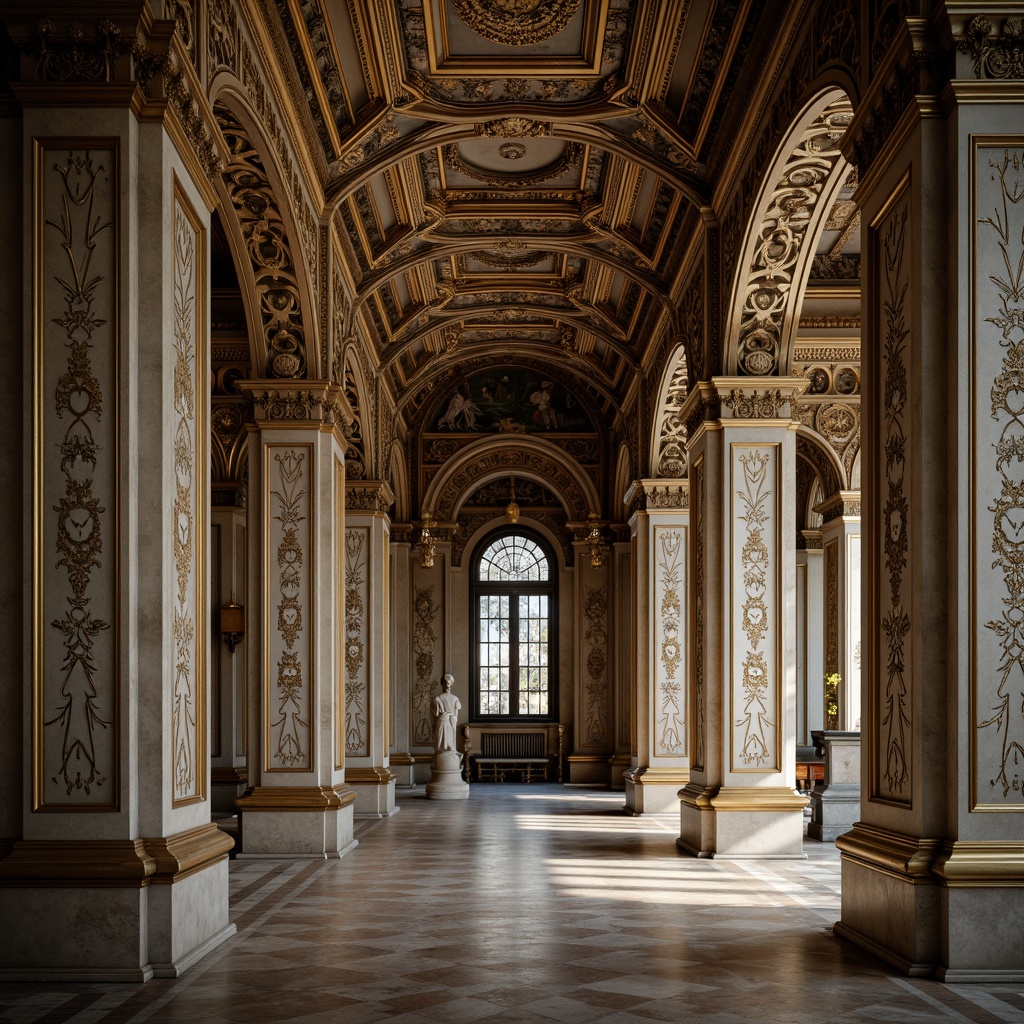 Prompt: Intricate carvings, ornate facades, grandiose columns, luxurious materials, metallic accents, decorative moldings, elegant archways, symmetrical compositions, classical influences, refined textures, subtle color palettes, warm ambient lighting, shallow depth of field, 1/1 composition, realistic renderings, ambient occlusion.