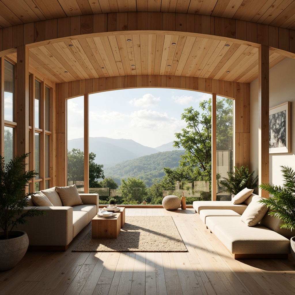 Prompt: Harmonious interior space, soothing color palette, natural materials, wooden accents, minimalist decor, calm atmosphere, abundant daylight, soft warm lighting, comfortable seating areas, lush greenery, elegant curves, balanced composition, 1/1 aspect ratio, realistic textures, ambient occlusion, subtle shadows, gentle contrast, serene ambiance, peaceful coexistence of elements.