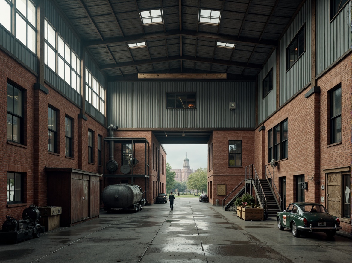 Prompt: Rustic factory facade, industrial heritage, exposed brick walls, metallic beams, reclaimed wood accents, corrugated metal cladding, functional windows, urban landscape, polluted skies, misty atmosphere, softbox lighting, high contrast ratio, 1/2 composition, cinematic view, detailed textures, ambient occlusion, worn concrete floors, distressed finishes, vintage industrial equipment, nostalgic color palette.Let me know if this meets your requirements!