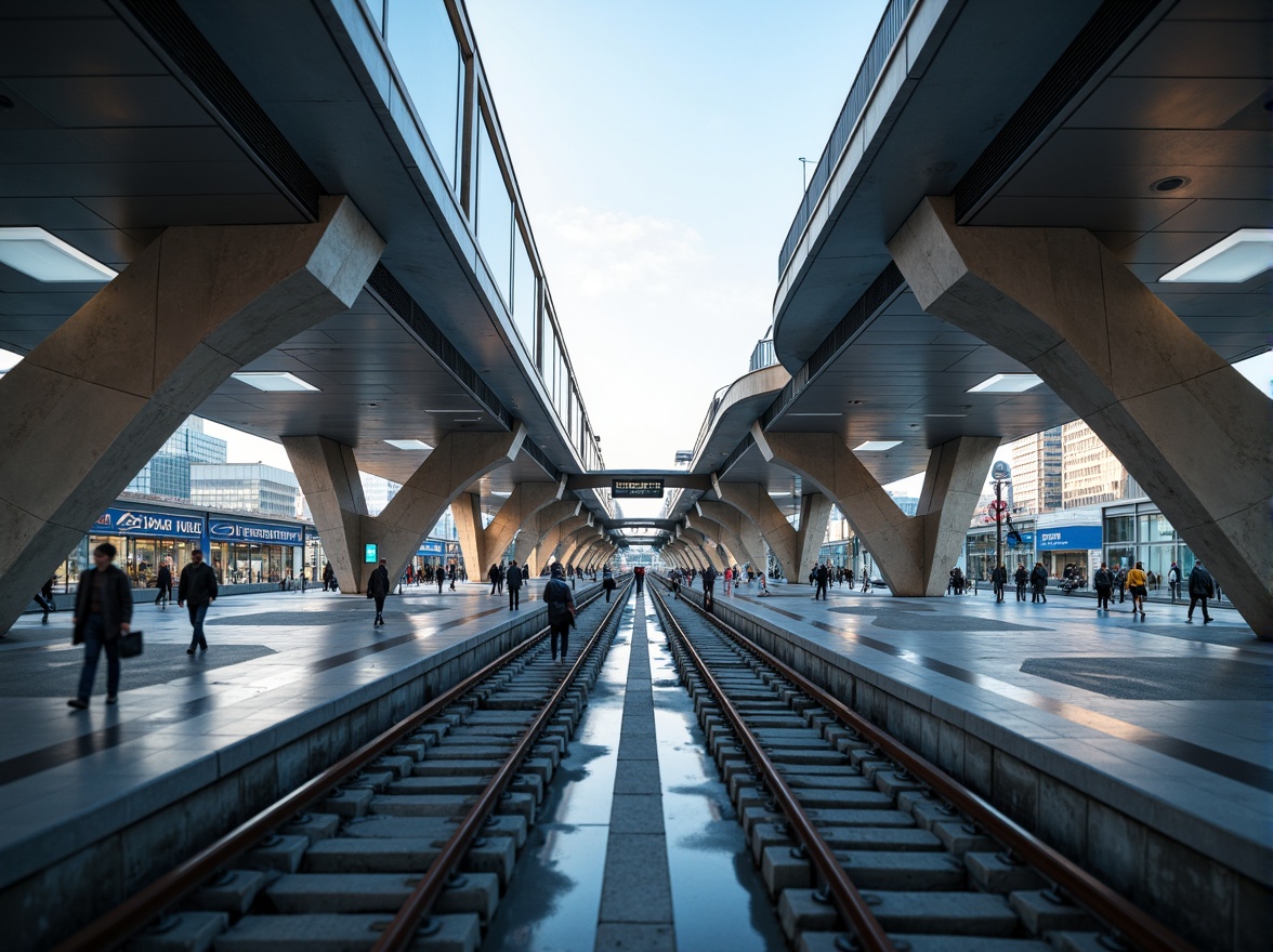 Prompt: Sleek transportation hubs, curved streamline architecture, modern metallic materials, polished chrome accents, futuristic LED lighting, dynamic fluid shapes, aerodynamic lines, high-speed rail networks, bustling urban centers, morning rush hour atmosphere, soft natural light, shallow depth of field, 1/2 composition, panoramic view, realistic reflections, ambient occlusion.