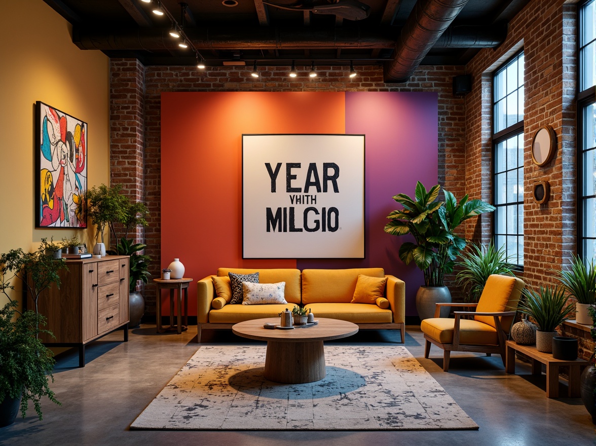 Prompt: Vibrant art studio, eclectic furniture, bold typography, contrasting color blocks, abstract paintings, artistic sculptures, warm track lighting, modern industrial architecture, exposed brick walls, polished concrete floors, urban loft atmosphere, soft natural light, 3/4 composition, moody shadows, rich textures, atmospheric perspective.