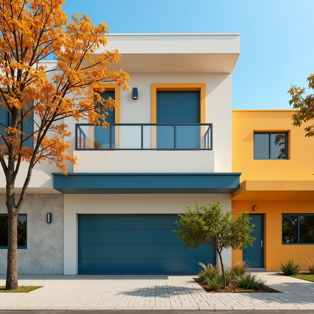 Prompt: Vibrant architectural facade, bold color blocking, contrasting hues, monochromatic scheme, harmonious palette, warm beige tones, cool blue accents, neutral background, pop of bright colors, dynamic visual flow, modern minimalist aesthetic, clean lines, geometric shapes, urban cityscape, sunny day, soft natural light, 3/4 composition, shallow depth of field.