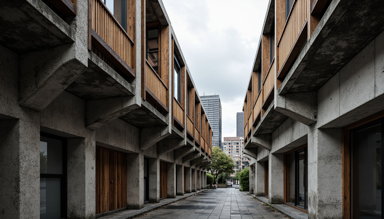 Prompt: Rough-hewn concrete walls, rugged stone facades, brutalist fortress-like structures, industrial metal beams, exposed ductwork, raw unfinished surfaces, distressed wood accents, weathered steel panels, urban cityscape backdrop, overcast skies, dramatic shadows, high-contrast lighting, abstract geometric patterns, bold monochromatic color scheme, 1/1 composition, low-angle shot, gritty realistic textures, ambient occlusion.