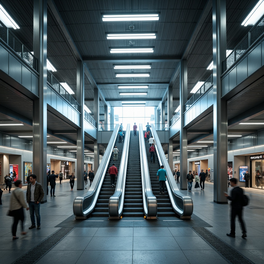 Prompt: Modern metro station, sleek architecture, stainless steel columns, LED lighting strips, futuristic ambiance, high ceilings, grand staircases, escalators, bustling crowd, urban atmosphere, bright white lights, soft warm glow, indirect illumination, suspended light fixtures, minimalist design, energy-efficient solutions, motion sensors, automated controls, dynamic color changing effects, 3D visualizations, realistic reflections, shallow depth of field, 1/2 composition, symmetrical framing.