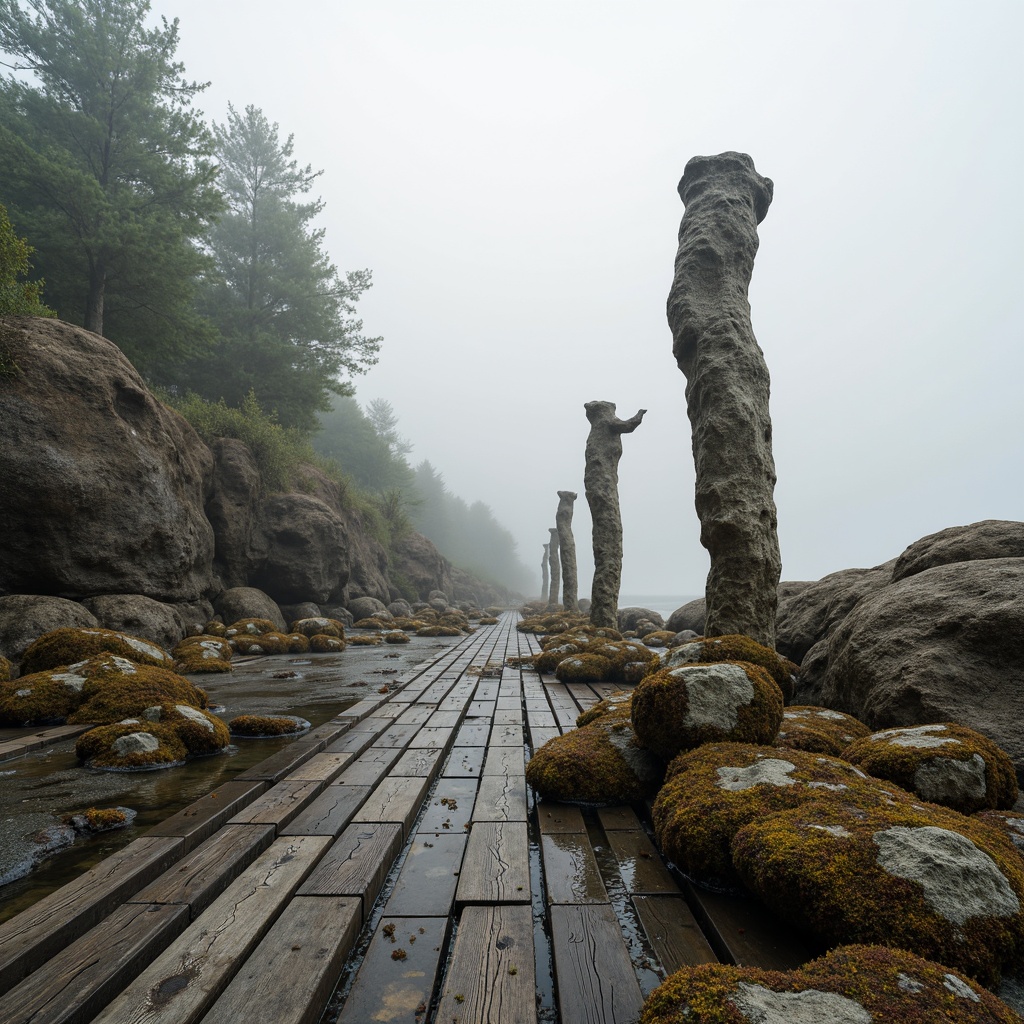 Prompt: Weathered wooden planks, driftwood sculptures, sea-eroded stones, coral reefs, ocean-inspired patterns, beachy vibe, salty air, seaweed-covered rocks, tidal pools, misty mornings, soft warm lighting, shallow depth of field, 3/4 composition, panoramic view, realistic textures, ambient occlusion.